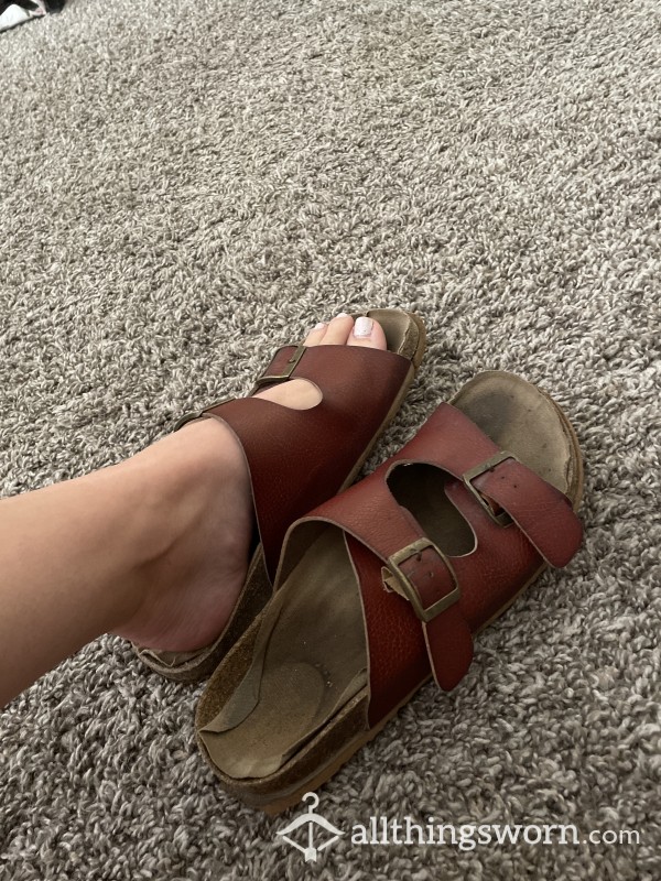 Worn Leather Slides