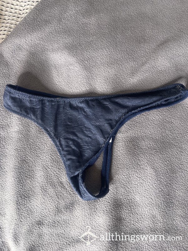 Worn Navy Mesh Flor*l Thong