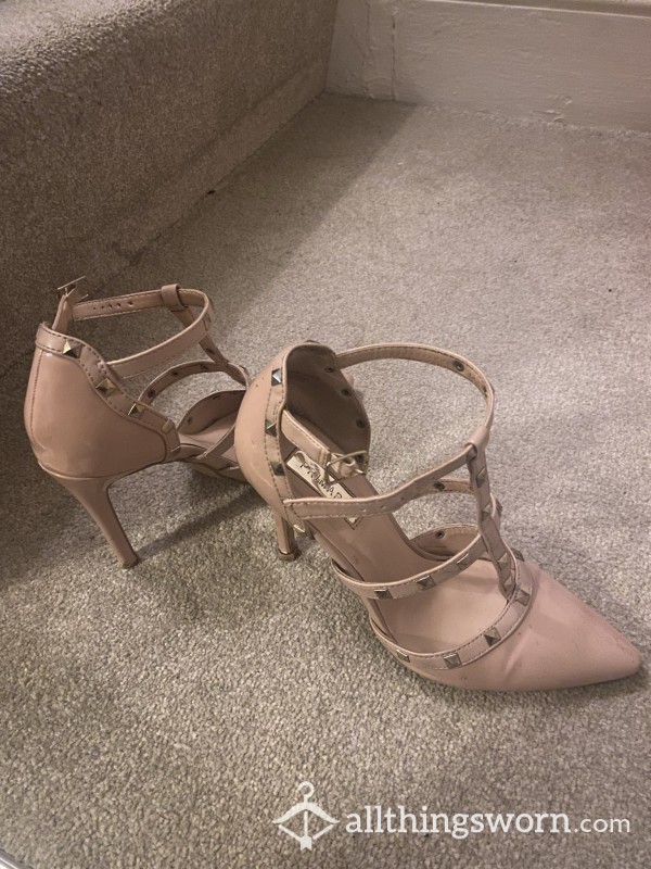 Worn Nude Studded Heels Size 4