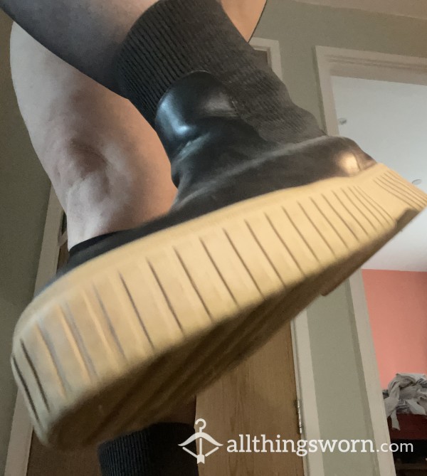 🖤🔗 Worn Out Soles - Black Platform C*ck-stomper Boots 🔗🖤