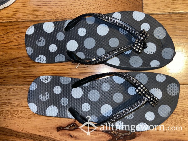 Worn Polka-dot Flip Flops