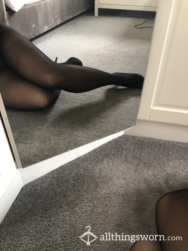 Worn S**y Black Tights 60 Denier Can Be Worn With Or Without Knickers