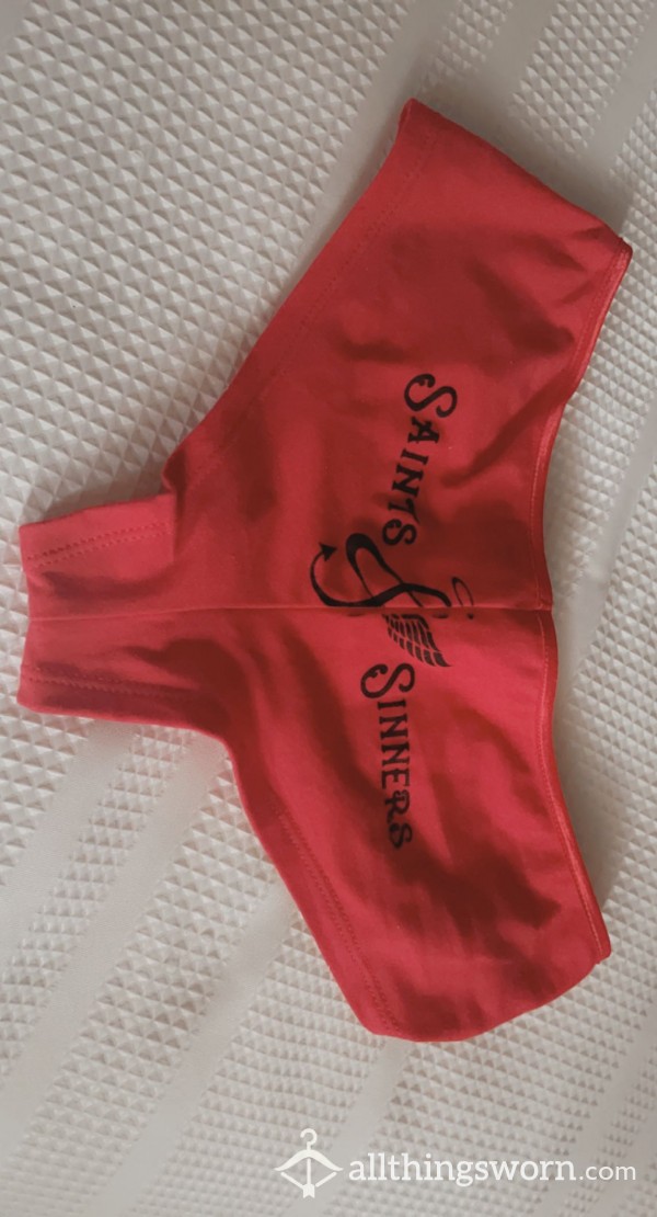 Worn S**y Red Cheeky Panties