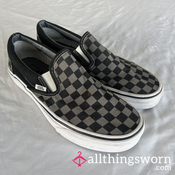 Worn Size 9 Womens Goth Vans Slip On Sneakers Checker Print