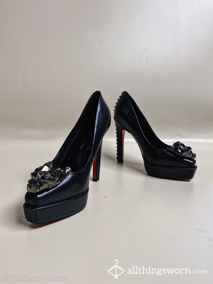 *WORN* Spiked High Platform Heels With Metal Jaguar Head