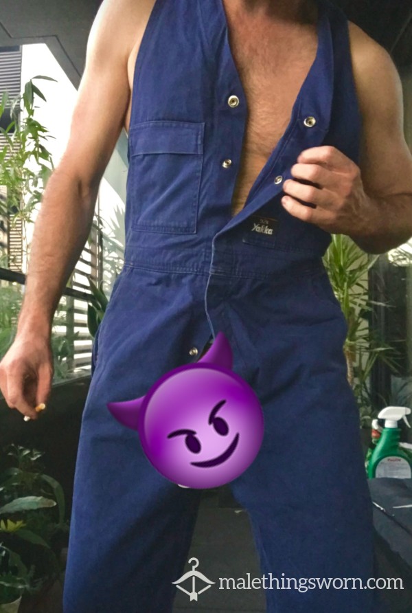 WELL-WORN YAKKA OVERALLS - SWEATY AND MUSTY