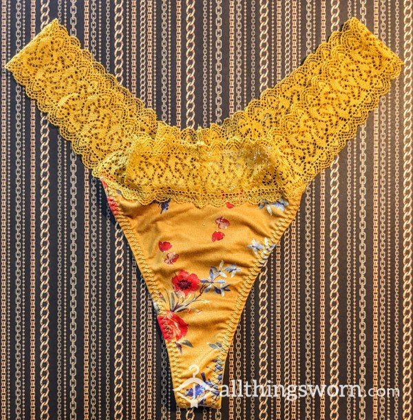 Yellow Flor*l Lace Top Nylon Panties