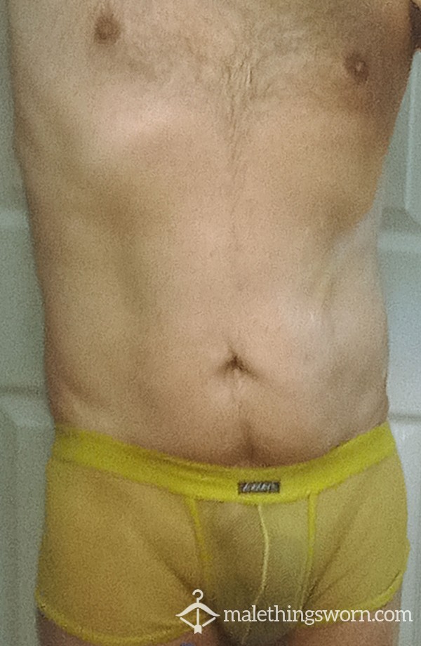 Yellow See Through Boxers With Rubber C*ck Ring Used